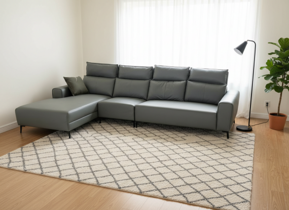Foto Sofá Modular Premium B5 XXL – Ecopiel Gris Verdoso con Cabezales Reclinables (330 cm x 175 cm)