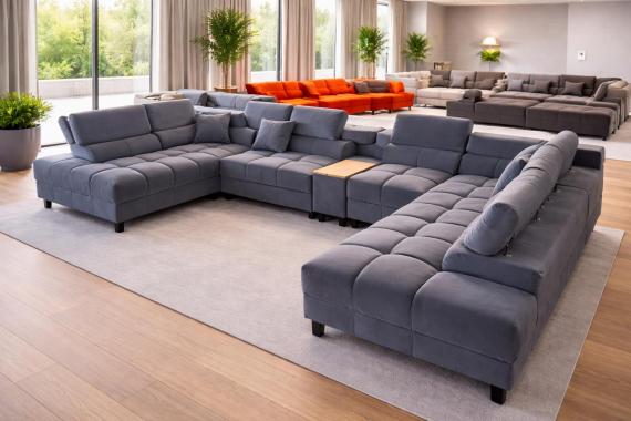 Photo TITAN XXL Panoramic U-Shaped Sofa with Bed, Storage and USB Charging
