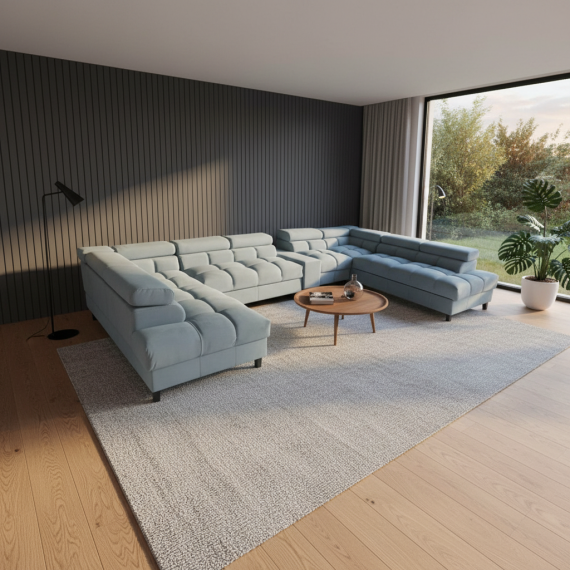 Photo TITAN XXL Panoramic U-Shaped Sofa with Bed, Storage and USB Charging