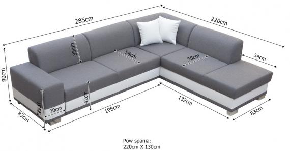 Foto Sofá rinconera cama con cojines - Barbados, Gris/Blanco, Tela/Polipiel, 285x220