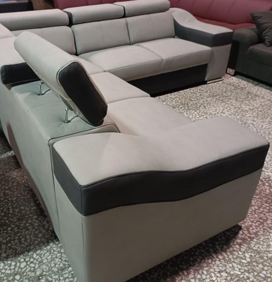 Foto Sofá rinconera con altos reposacabezas y respaldos reversible 5 plazas – Eva color GRIS CLARO/NEGRO