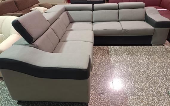 Foto Sofá rinconera con altos reposacabezas y respaldos reversible 5 plazas – Eva color GRIS CLARO/NEGRO