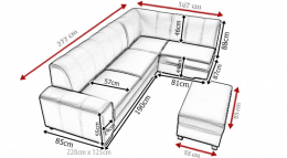 Sofá rinconera con cama, arcón y puf — MINISTER, Derecho, Gris + Blanco