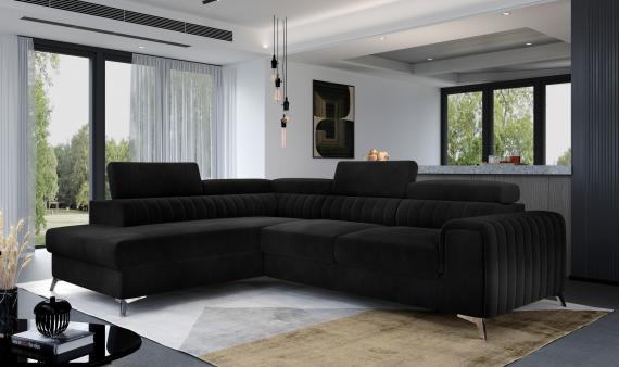 Foto Sofá rinconera con cama extraíble - arcon - negro - 278x205 - LAURENCE