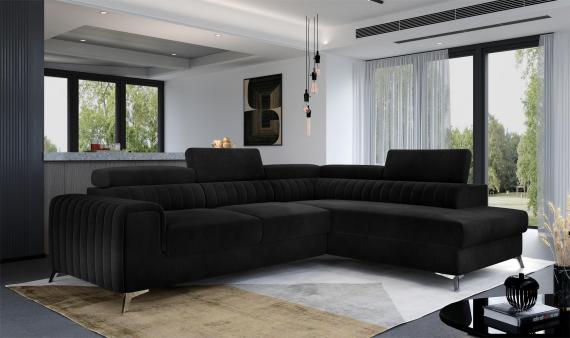Foto Sofá rinconera con cama extraíble - arcon - negro - 278x205 - LAURENCE