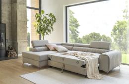 Sofá rinconera con cama extraíble - Laurence, Gris oscuro, 278x205, OFERTA
