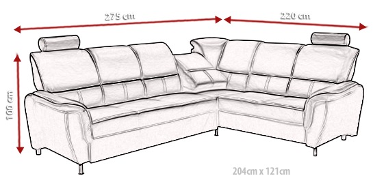 Foto Sofá rinconera con cama y arcón - Diana, Gris oscuro, 275x220