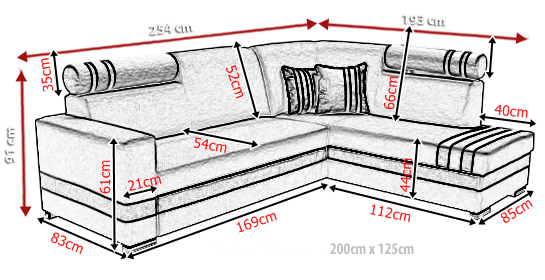 Foto Sofá rinconera con cama y arcón - R1, Beige/blanco, Tela/Polipiel