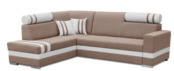 Foto Sofá rinconera con cama y arcón - R1, Beige/blanco, Tela/Polipiel