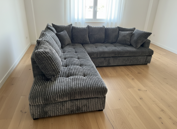 Foto SOFÁ RINCONERA I CHAISE LONGUE I TELA DE PANA I CON COLCHÓN VISCOELÁSTICO LARY MAX GRIS