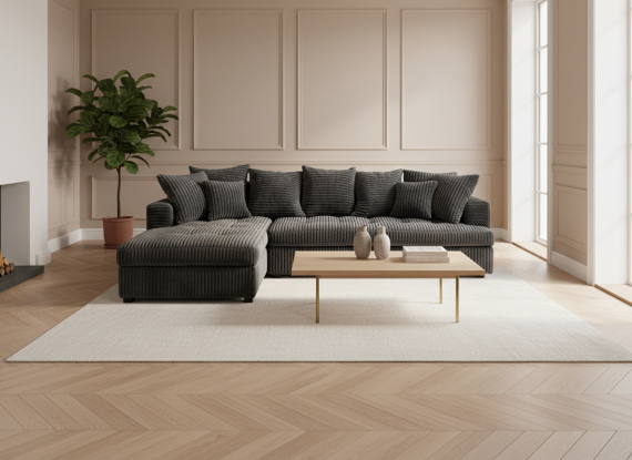 Foto SOFÁ RINCONERA I CHAISE LONGUE I TELA DE PANA I CON COLCHÓN VISCOELÁSTICO LARY MAX GRIS