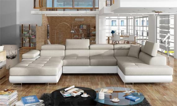 Foto Sofás cama+arcon - beige/tela - blanco/polipiel - 345x205 - RODRIGO