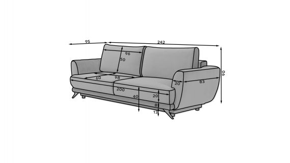 Foto Sofa 3 plazas extensible con sillon y puf - Megis, Gris claro, 242cm