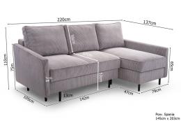 Sofa cama chaiselongue - ROBIN, Gris claro