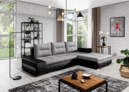 Sofa cama - 275x180 - Gris/tela-Negro/polipiel - OTTAVIO