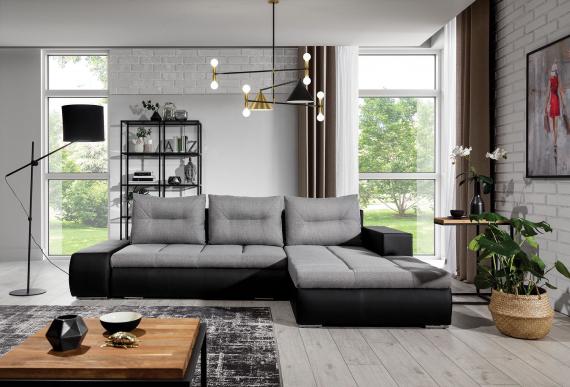 Foto Sofa cama - 275x180 - Gris/tela-Negro/polipiel - OTTAVIO