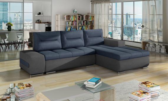 Foto Sofa cama - Ottavio, 275x180, Azul/Gris oscuro , Tela