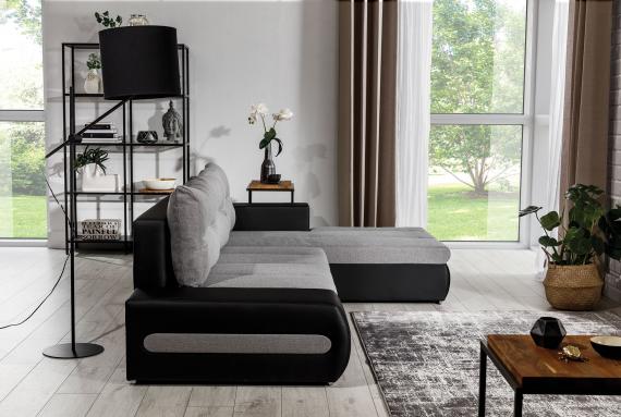 Foto Sofa cama - 275x180 - Gris/tela-Negro/polipiel - OTTAVIO
