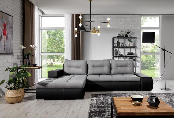 Foto Sofa cama - 275x180 - Gris/tela-Negro/polipiel - OTTAVIO