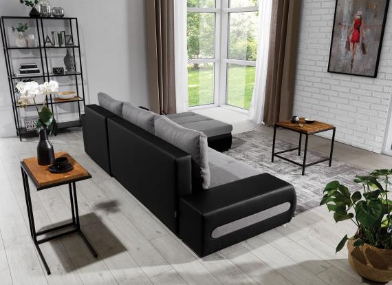 Foto Sofa cama - 275x180 - Gris/tela-Negro/polipiel - OTTAVIO