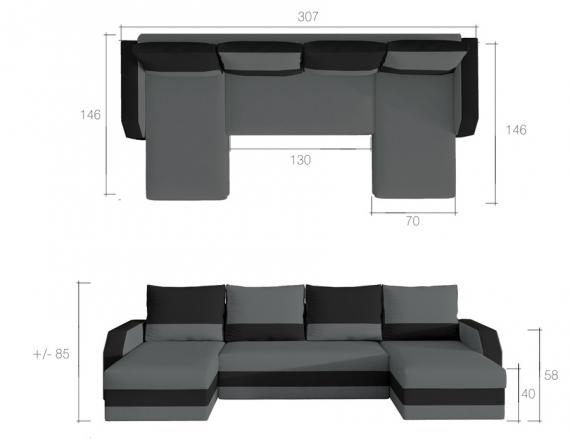 Foto Sofa cama U 307x146 cm. - Marion, Gris claro / Azul