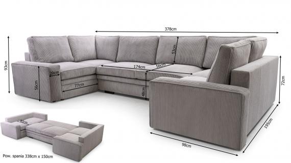 Foto Sofa cama U con arcon - TOLEDO, Gris, 378x195