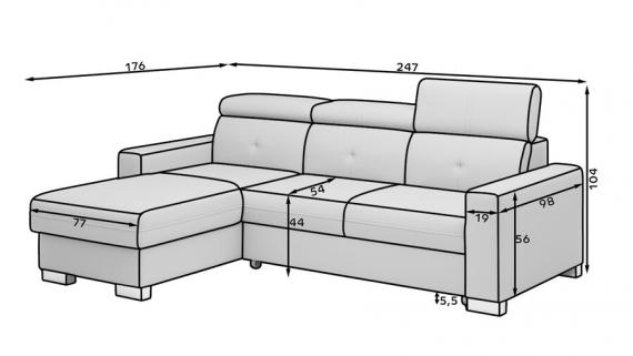 Foto Sofa chaiselongue cama - FRESIA, Gris oscuro