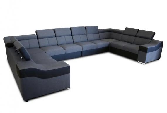 Foto Sofa en forma de U, Eva 10 plazas, gris / negro, tela / polipiel