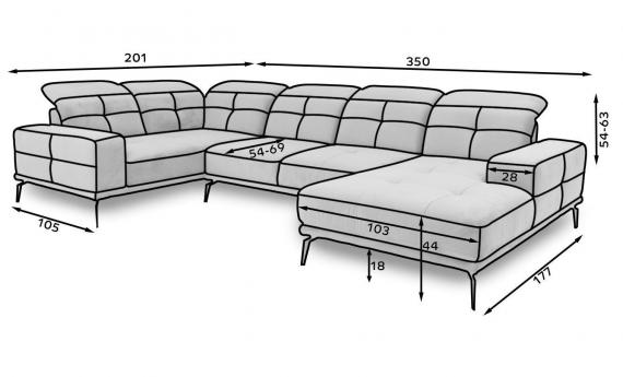 Foto SOFÁ EN FORMA DE U I REPOSACABEZAS RECLINABLES 350 CM X 201 CM NEVIRO NEGRO