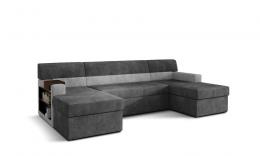 Sofa U con cama - MARKOS, Gris oscuro tela / Gris claro tela, 310cm x 159cm