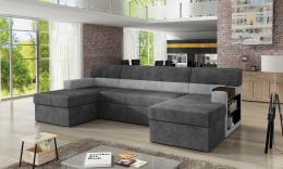 Sofa U con cama - MARKOS, Gris oscuro tela / Gris claro tela, 310cm x 159cm