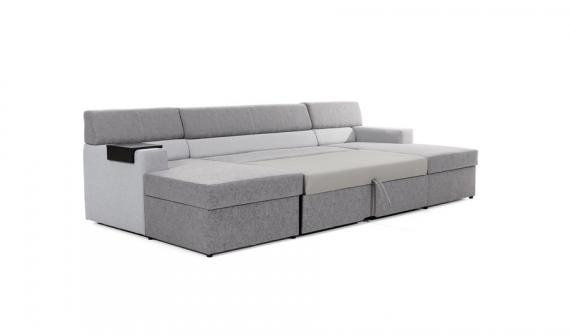 Foto Sofa U con cama - MARKOS, Gris oscuro tela / Gris claro tela, 310cm x 159cm