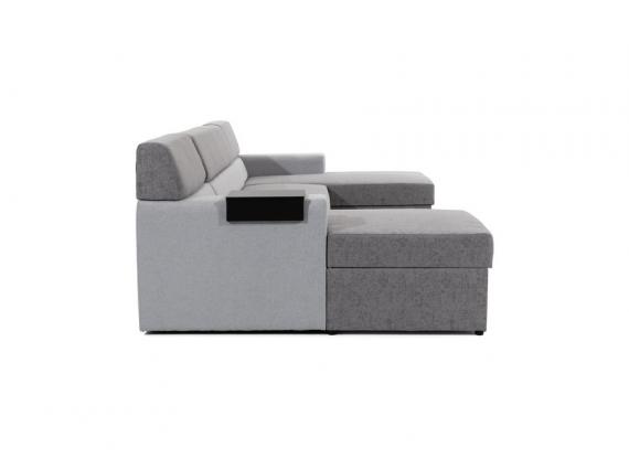 Foto Sofa U con cama - MARKOS, Gris oscuro tela / Gris claro tela, 310cm x 159cm