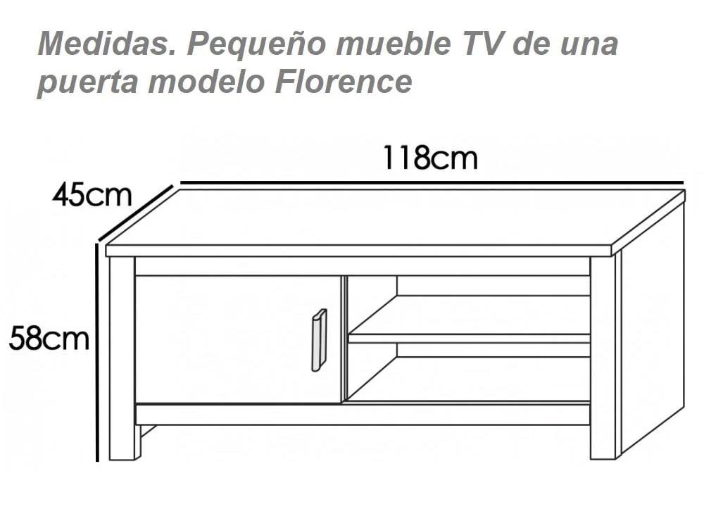 Pequeño mueble TV de una puerta, 118 cm – Florence, TRUFA-CAÑON