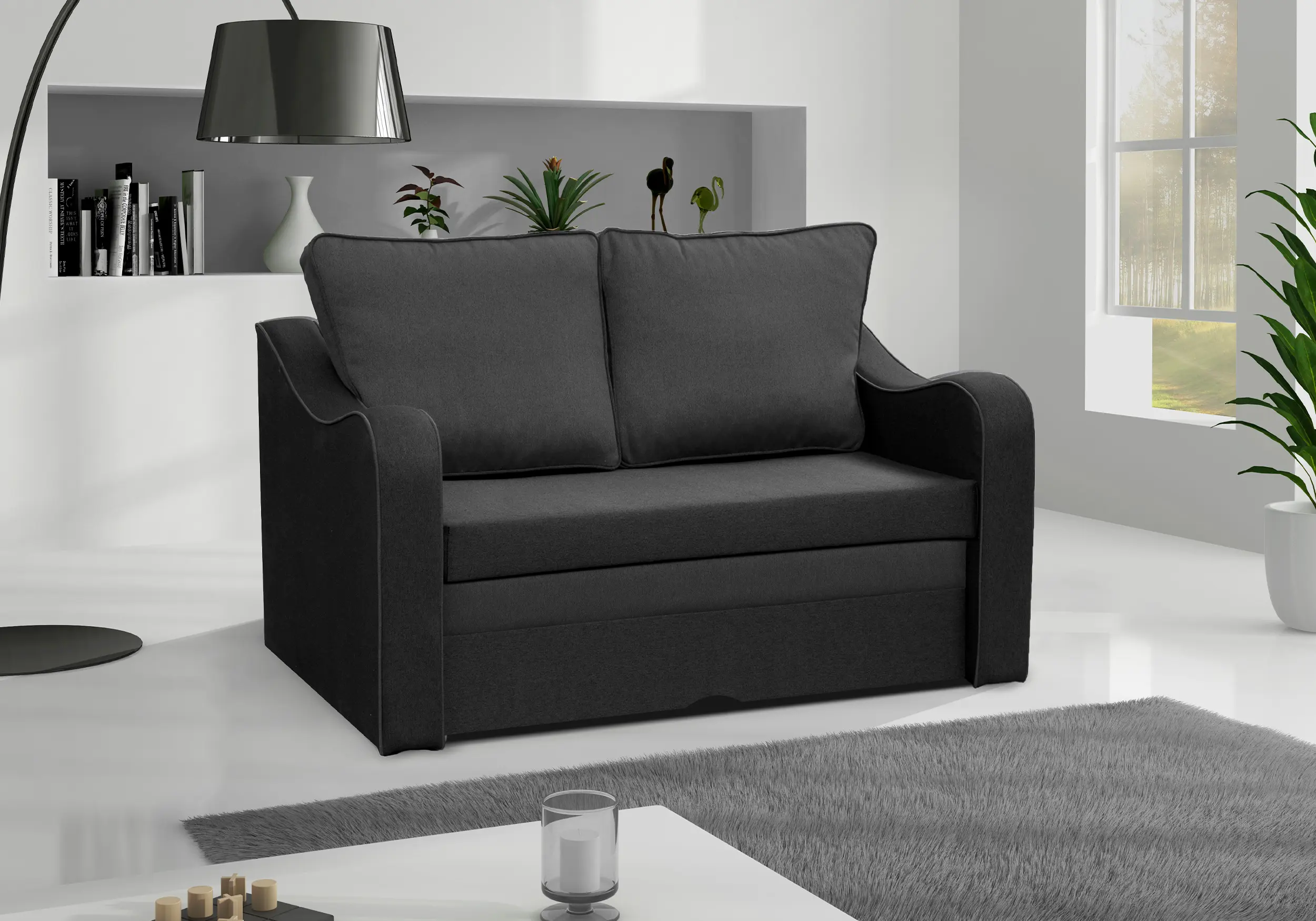 Pequeño sofá cama 2 plazas – Samba, Gris oscuro, 140cm