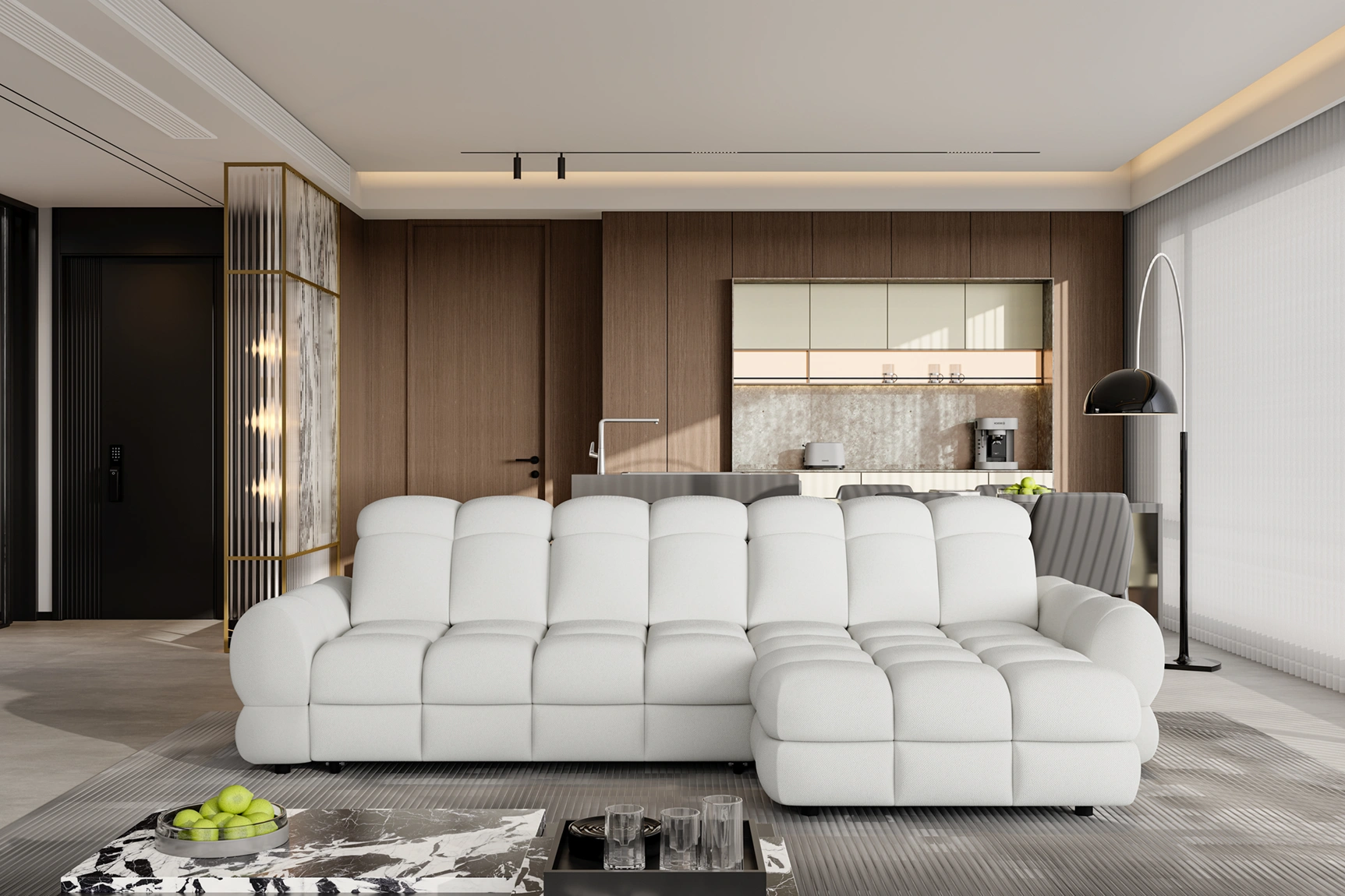 SOFÁ CAMA CON ARCÓN ASIENTO ELÉCTRICO 283 CM X 172 TOLLO MINI BLANCO