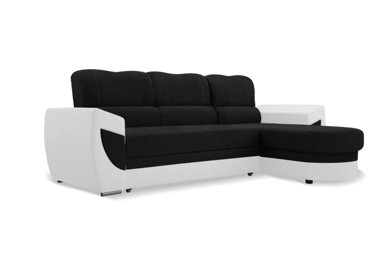 Sofá Cama con Chaise Longue curvo de diseño reversible – TRENDY, Negro / Blanco, Tela y polipiel