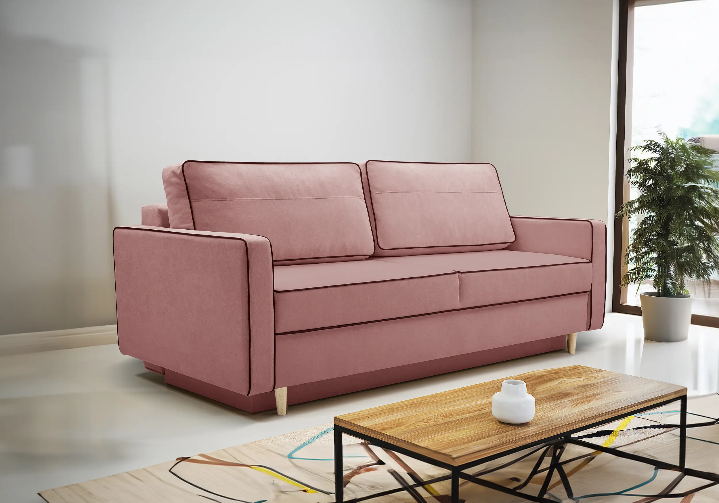 Sofá cama Fasta, Rosa, 213 cm