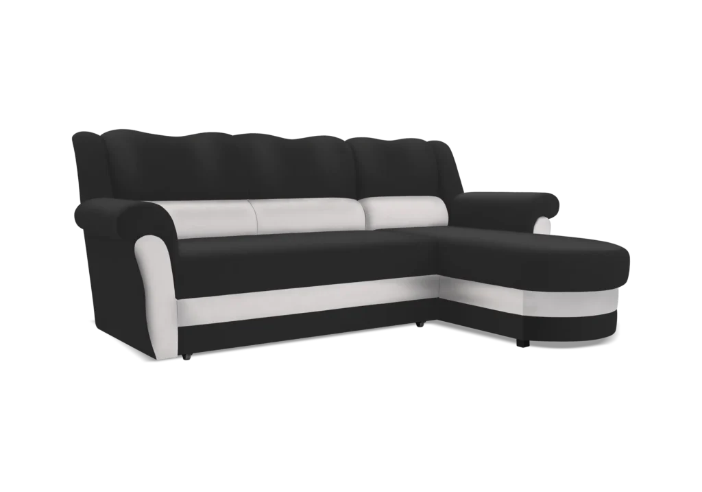 Sofá chaise longue cama con alto respaldo – Bruno, Negro( polipiel) / Blanco (polipiel)