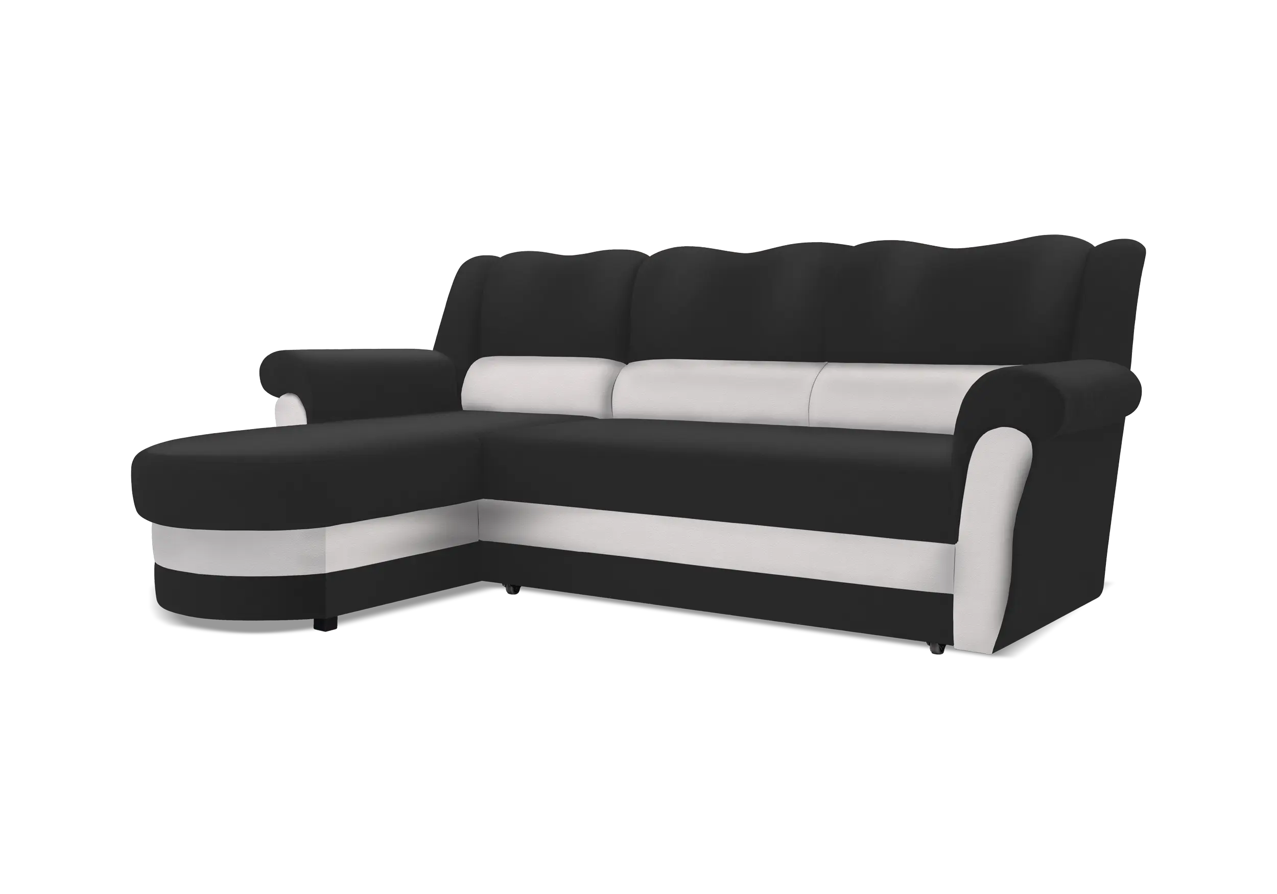 Sofá chaise longue cama con alto respaldo – Bruno, Negro( polipiel) / Blanco (polipiel)