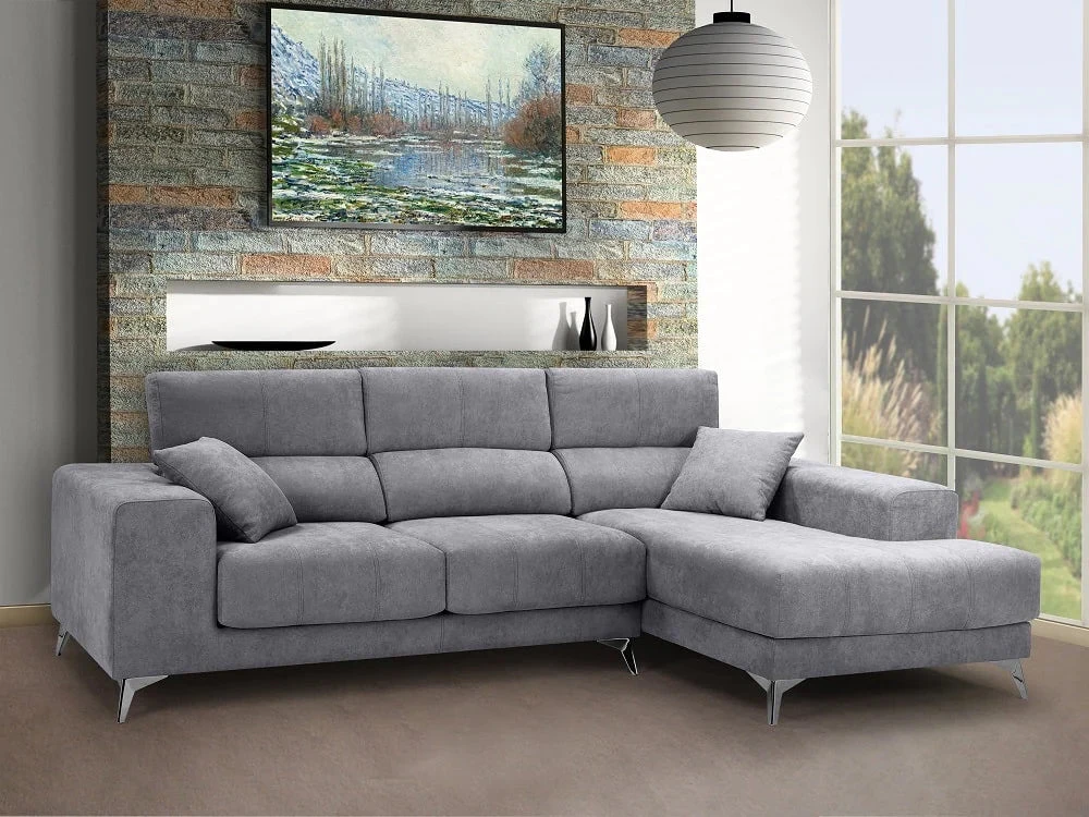 Sofá Chaise Longue con asientos deslizantes de viscoelástica – Boston, Gris claro