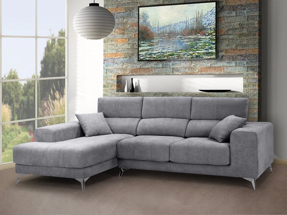 Sofá Chaise Longue con asientos deslizantes de viscoelástica – Boston, Gris claro