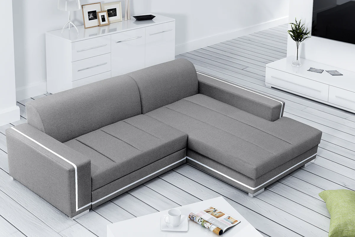 Sofá chaise longue tapizado convertible en cama - MARTÍN, Gris claro / Blanco, 260cm x 177cm