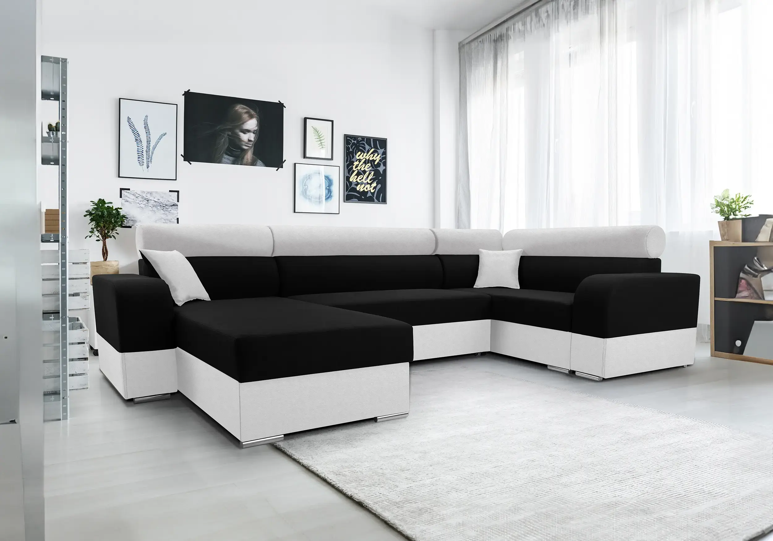 Sofá en U rinconera grande con chaise longue y cama – Infinity, Izquierdo, Marrón