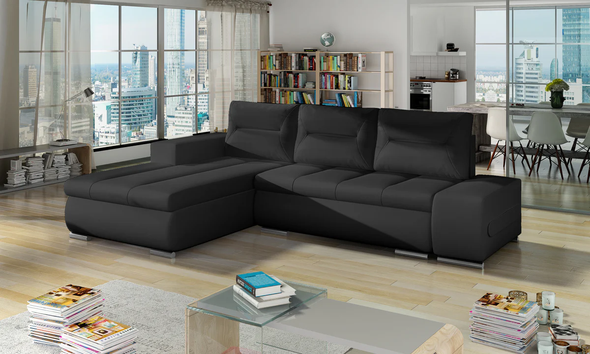 Sofa cama - Ottavio, 275x180,  Negro, polipiel