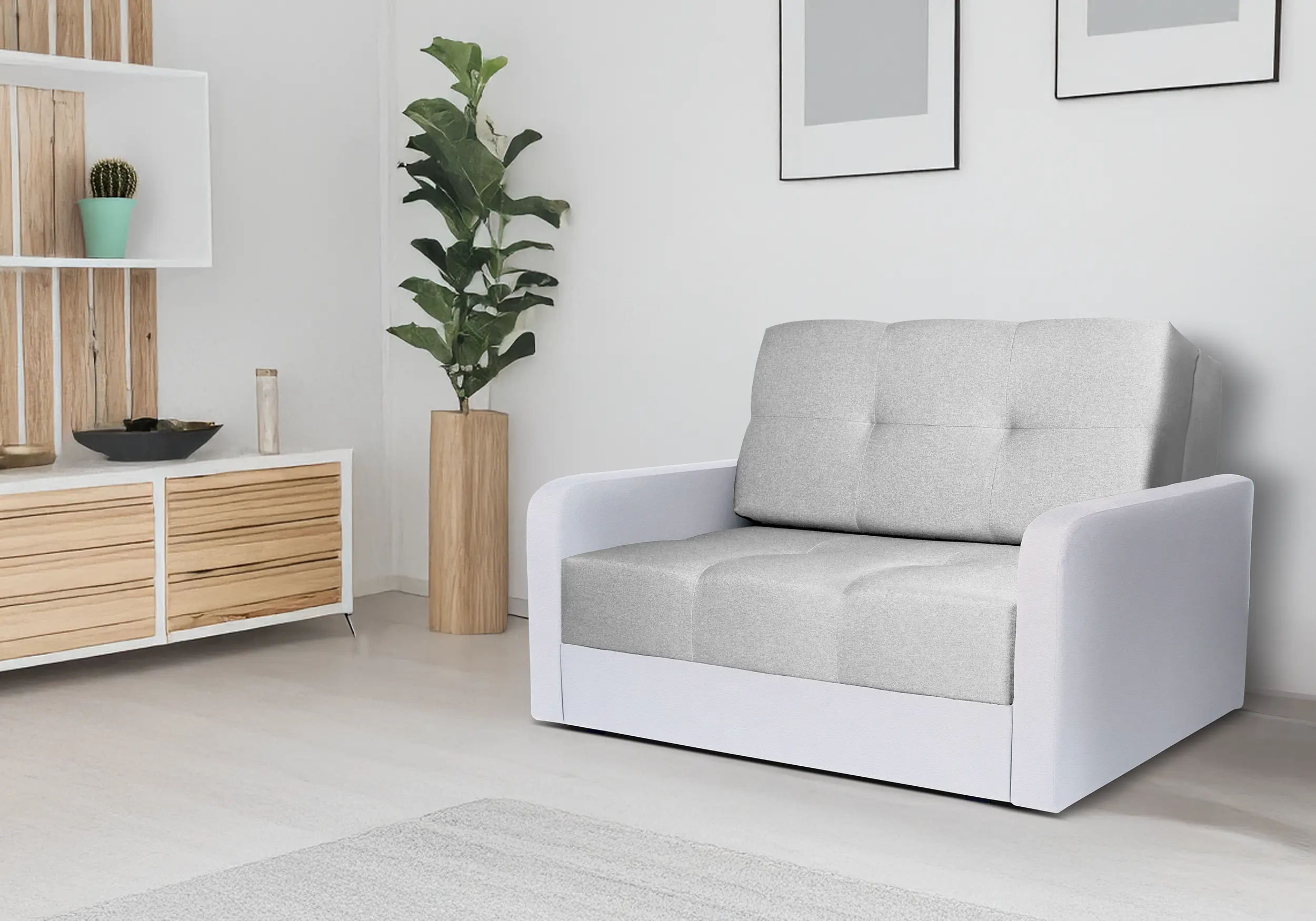 Sofa cama pequeño - TOP, Gris claro/Blanco, 104 cm