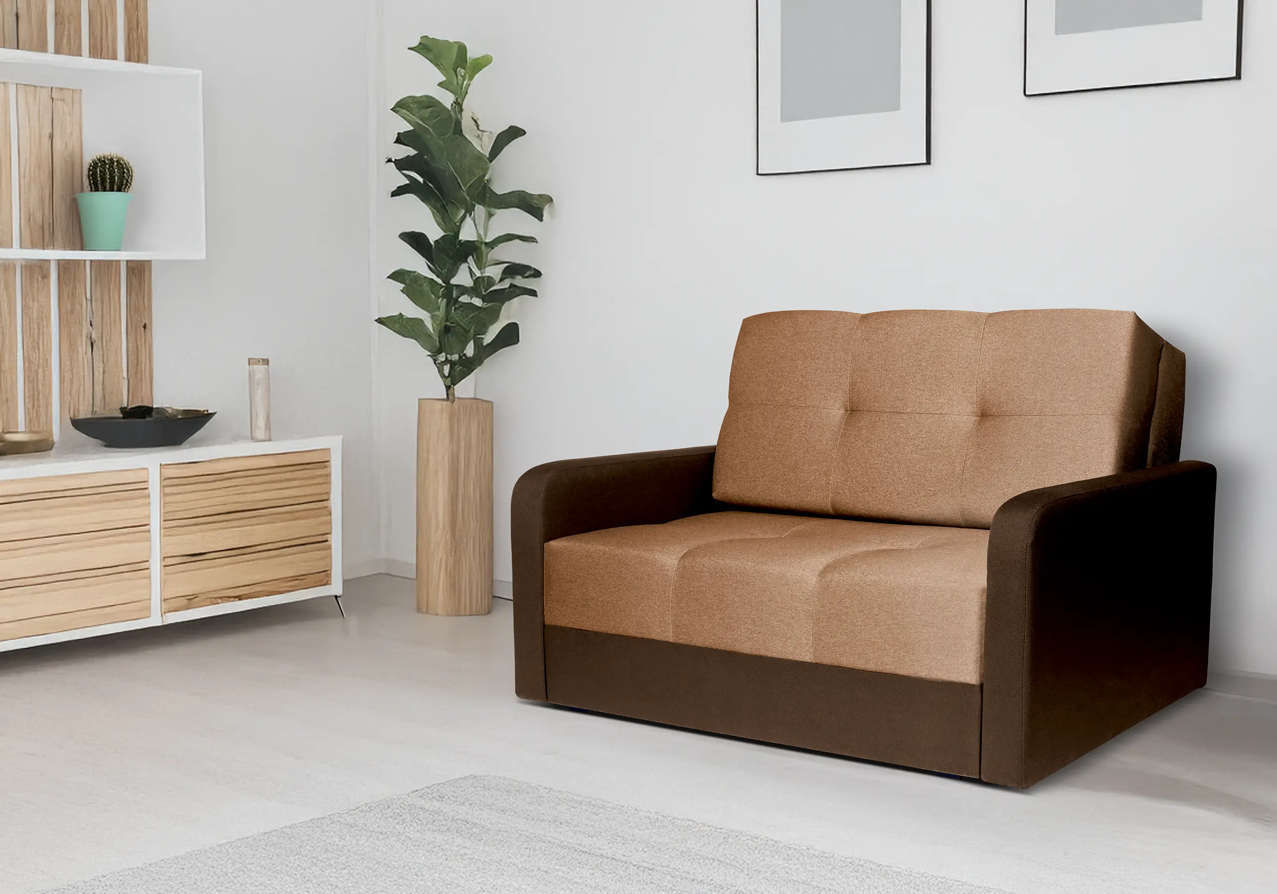 Sofa cama pequeño - TOP, Marrón claro/marron, 104 cm