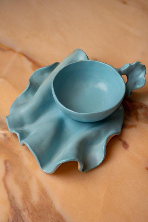 Foto Taza y Plato de Cerámica « Blue Flow » · Colección Yin