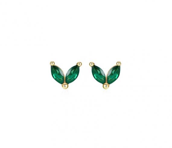 Foto Delicados pendientes de hojas con circonitas Verde