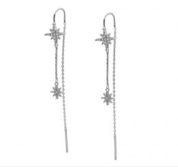 Pendientes de cadena con Estrellas circonitas Plata